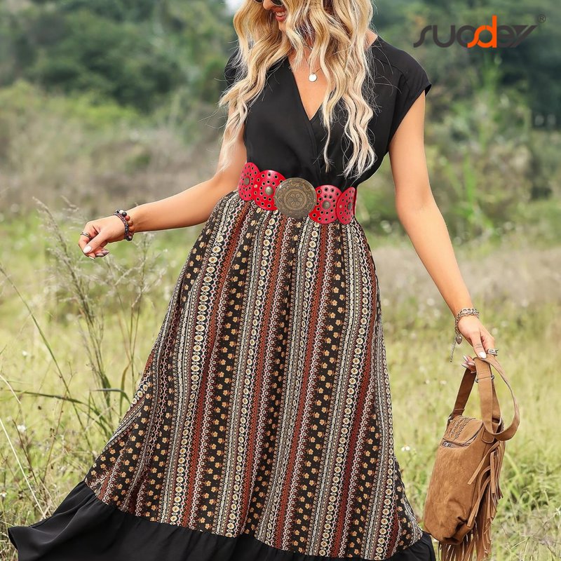Women's Western Boho Concho Disc Belt - Red, Waist Up to 44 Inches
