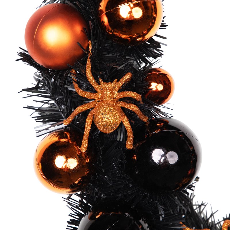 Halloween Wreath with Glittered Spiders and Ornaments - 18 Inch Indoor Outdoor Decor