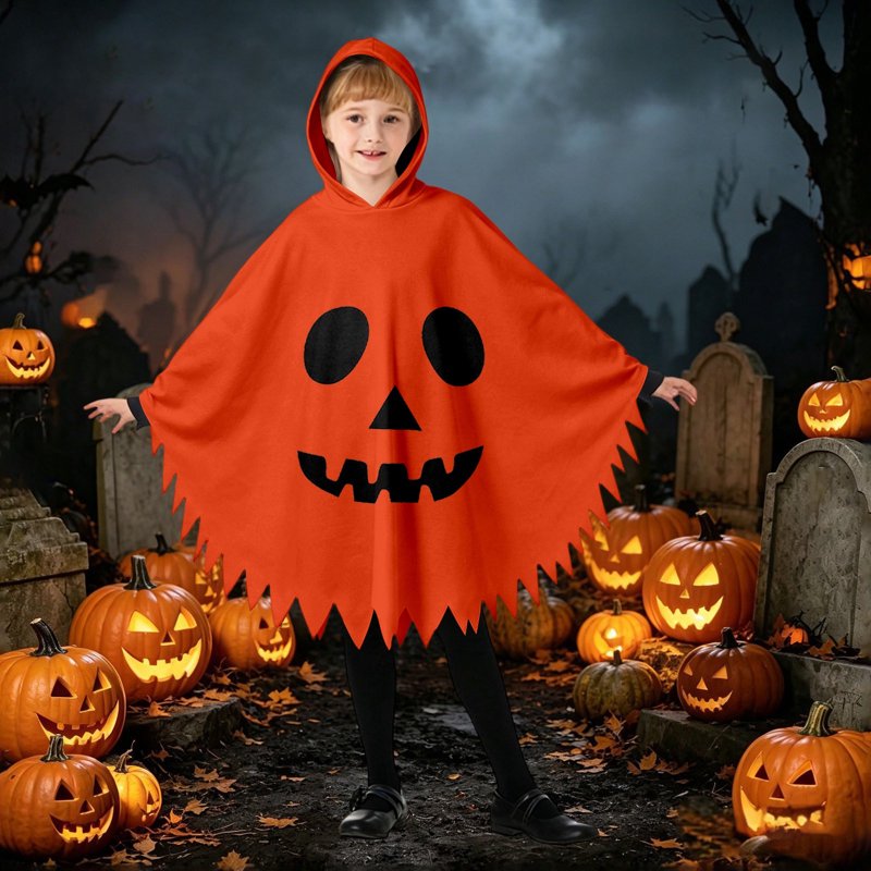 Kids Halloween Costume Ghostface Cloak for Ages 7-9 - Orange Fancy Dress