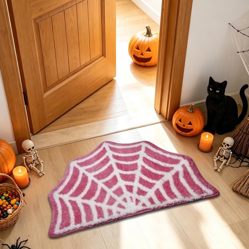 Halloween Spider Web Bathroom Rug - Non-Slip Plush Floor Mat, E Variation