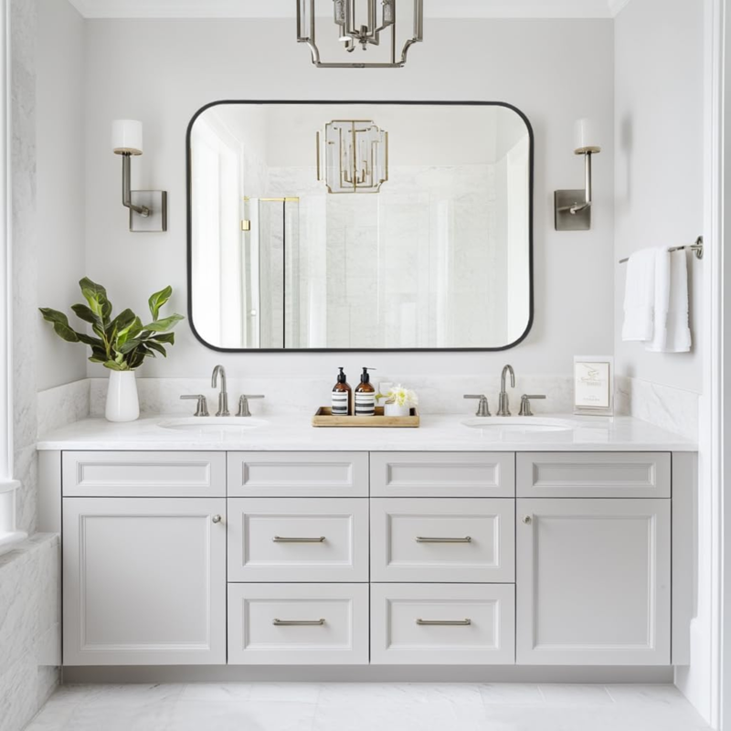 Bathroom Mirror Wall-Mounted 24x36 Rectangular Frame Black - Versatile & Elegant