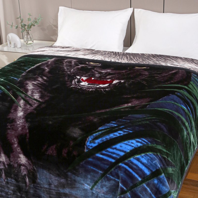 Black Panther Lion Fleece Blanket - Full/Queen Size Microfiber Plush Bed Cover - 5LB, 75x87, Reversible Pattern