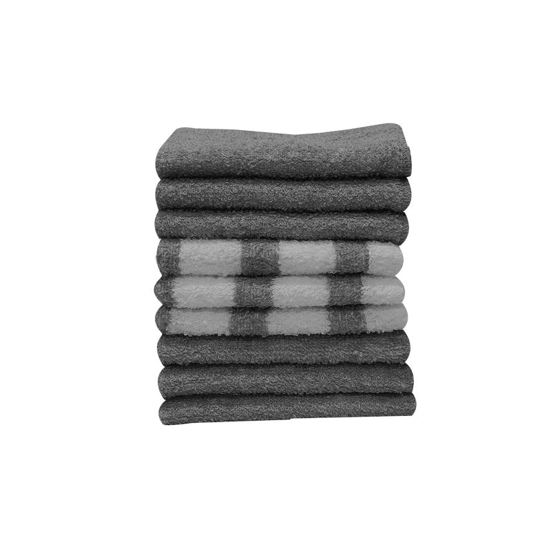 9 Pack Grey Solid & Stripe Kitchen Dishcloth Set
