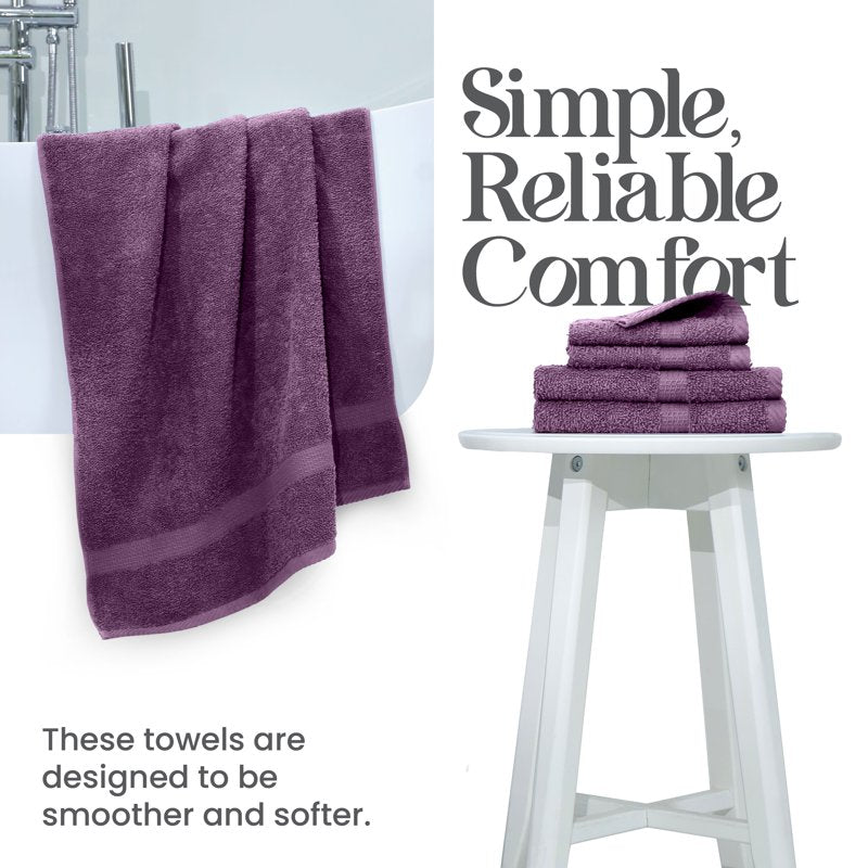 Utica 6-Piece Cotton Towel Set - Plum Purple, Soft & Absorbent