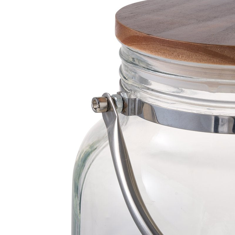 1.5 Gallon Glass Beverage Dispenser with Wood Lid and Steel Handle
