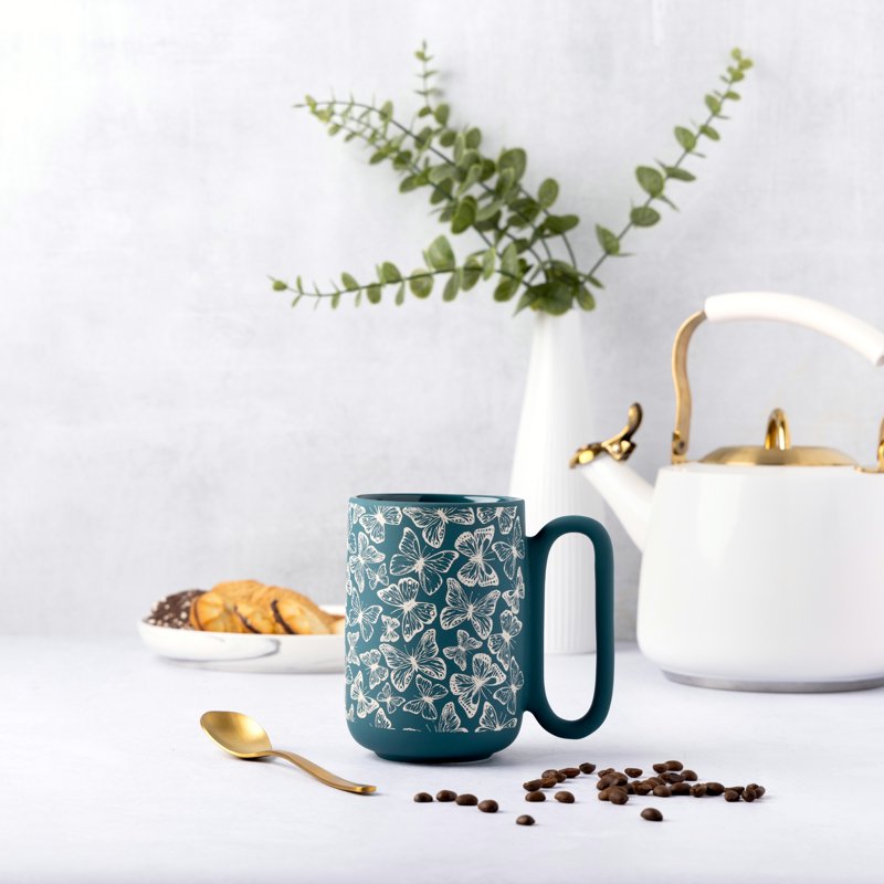 Green Butterflies Soft Touch Stoneware Mug - 19.6 fl oz