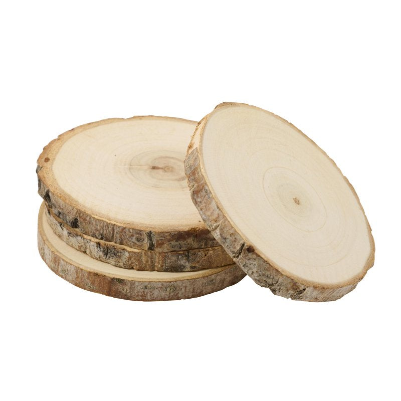 Wood Craft Rounds with Bark - 4 Inch Unfinished Wooden Discs for DIY Projects