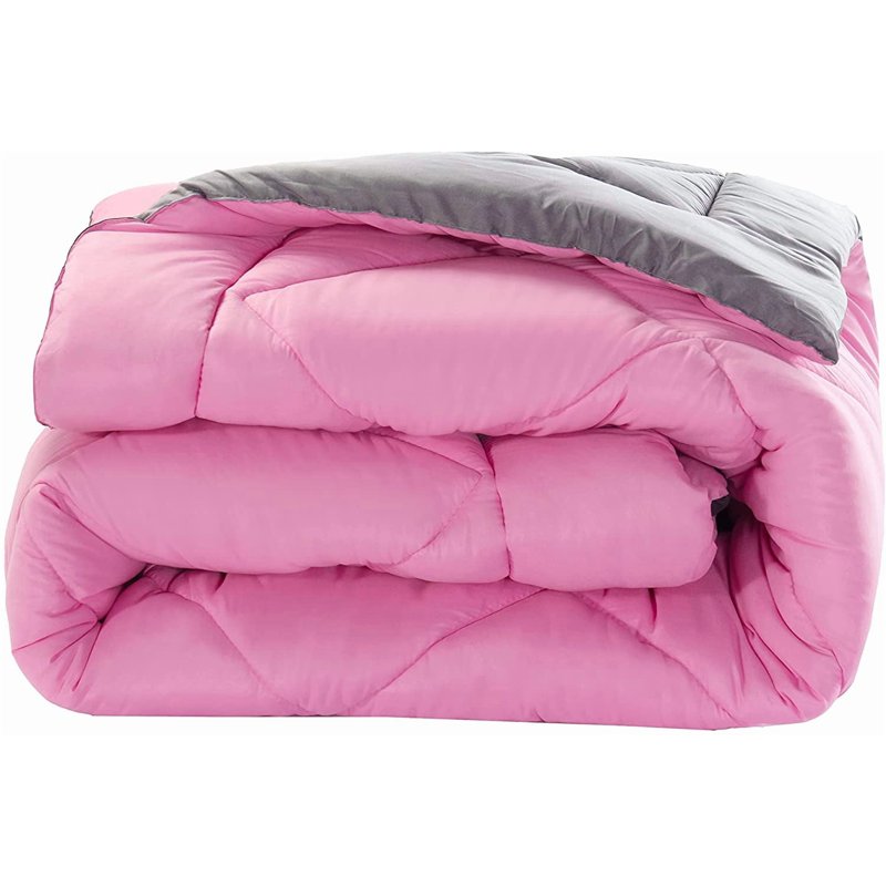 Twin Comforter Set with Shams - 1500 Series Pink/Gray, Reversible Microfiber