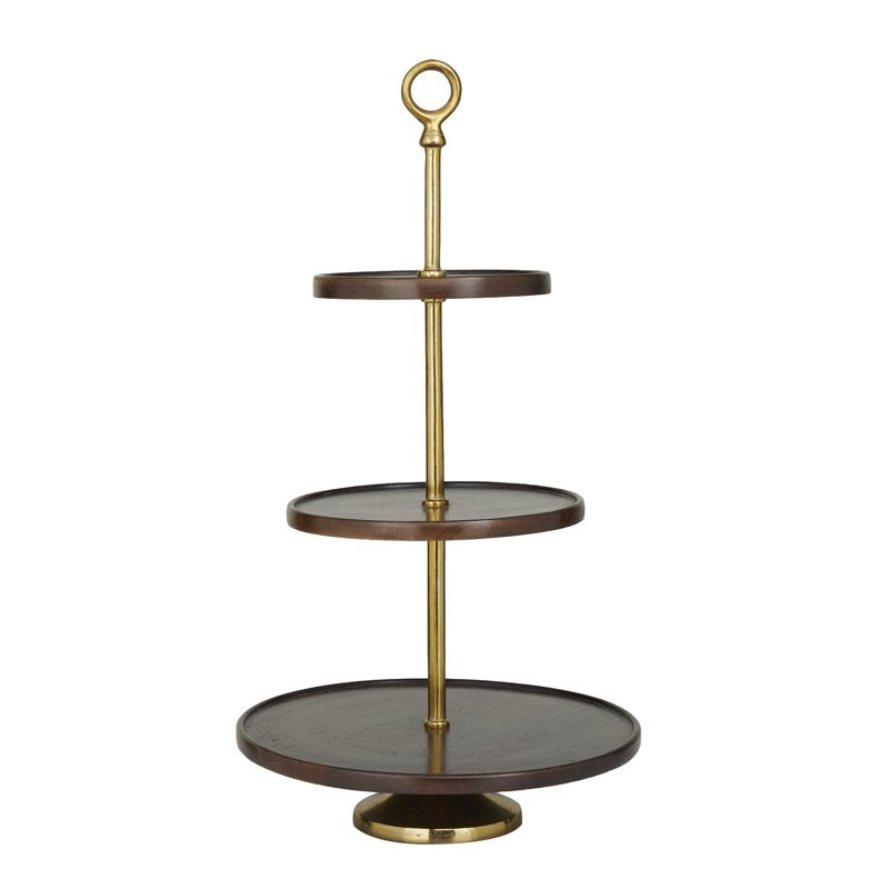 Tiered Mango Wood Cake Stand with Aluminum Base - 14" Round