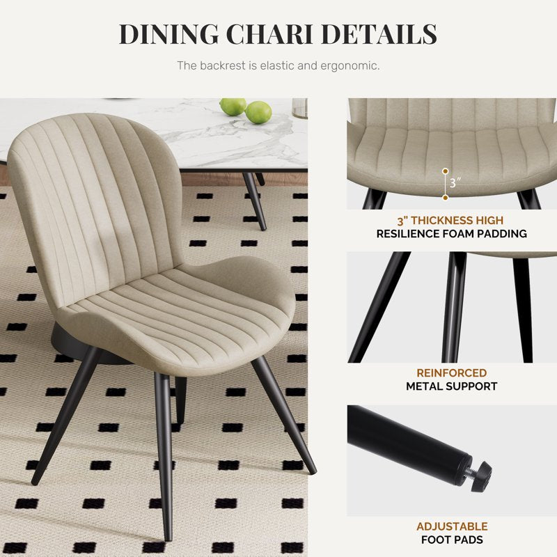 Upholstered Dining Chairs Set of 2 - Beige with Metal Legs
