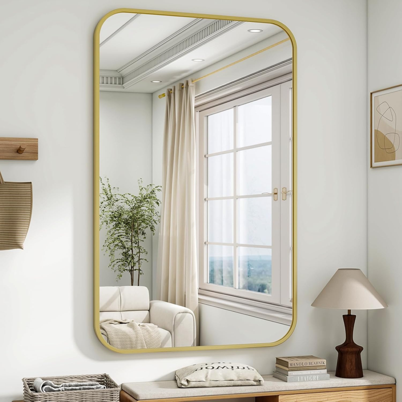 Bathroom Mirror Wall-Mounted 30x40 Inches Gold Frame Rectangular - AUROMIR 30"x40"