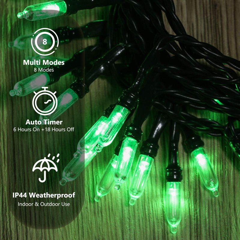 Halloween String Lights 33ft 100 LED Waterproof Green Battery-Powered Indoor Outdoor