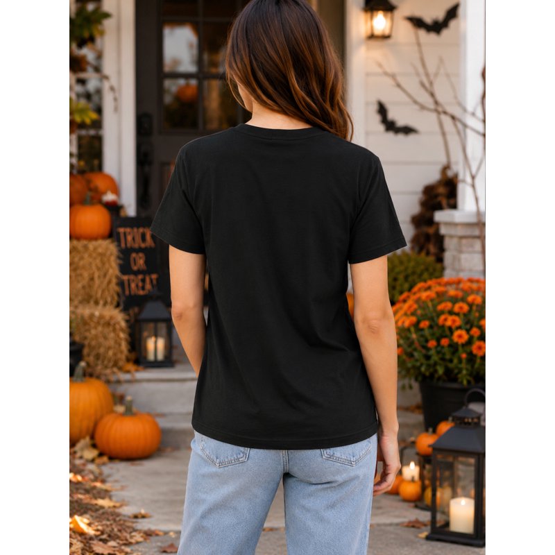 Women’s Halloween Skeleton Graphic T-Shirt with 'Never Better' Text - Black, Large