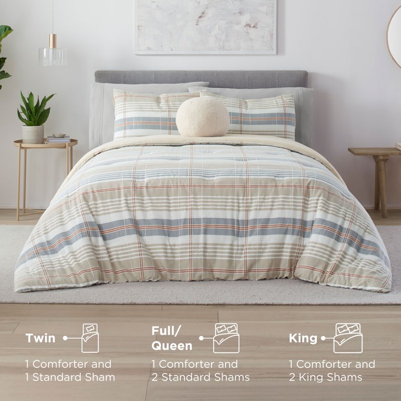 Queen Vellux Oslo Cotton Comforter Set - Taupe Down Alternative Bedding - Full/Queen