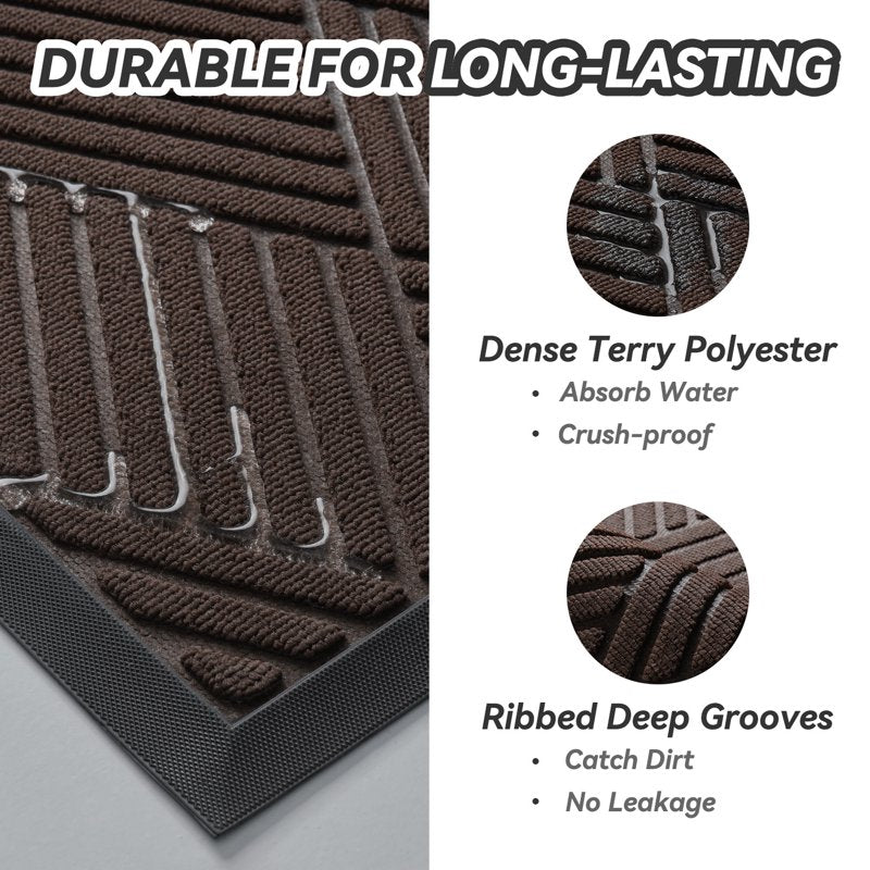 Outdoor Doormat 35x59 Crosshatch Brown Non-Slip Welcome Rug Absorbent Entryway Mat