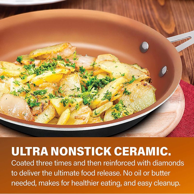 12-Piece Non-Stick Cookware Set - Oven & Dishwasher Safe, Copper