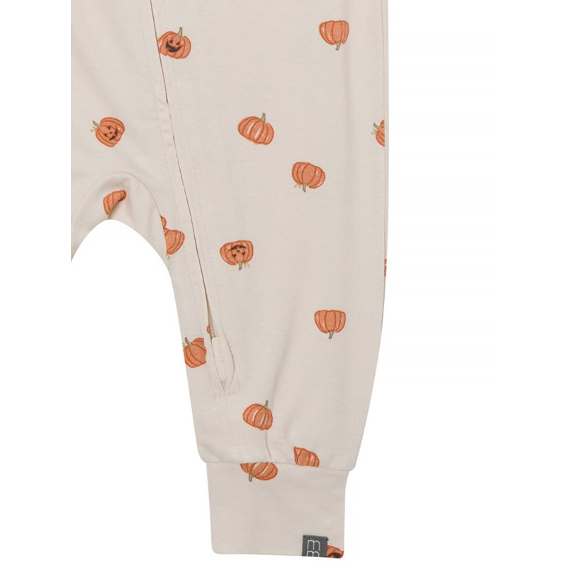 Baby Boy Halloween Peter Pan Coverall with Two-Way Zip - Sizes Newborn to 12 Months, Variation: Oatmilk Pumpkins