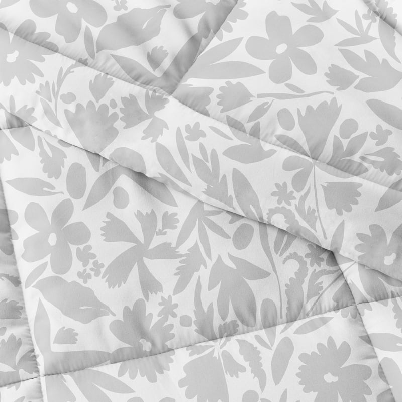 King Light Gray Abstract Garden Comforter Set - Hypoallergenic Microfiber Bedding