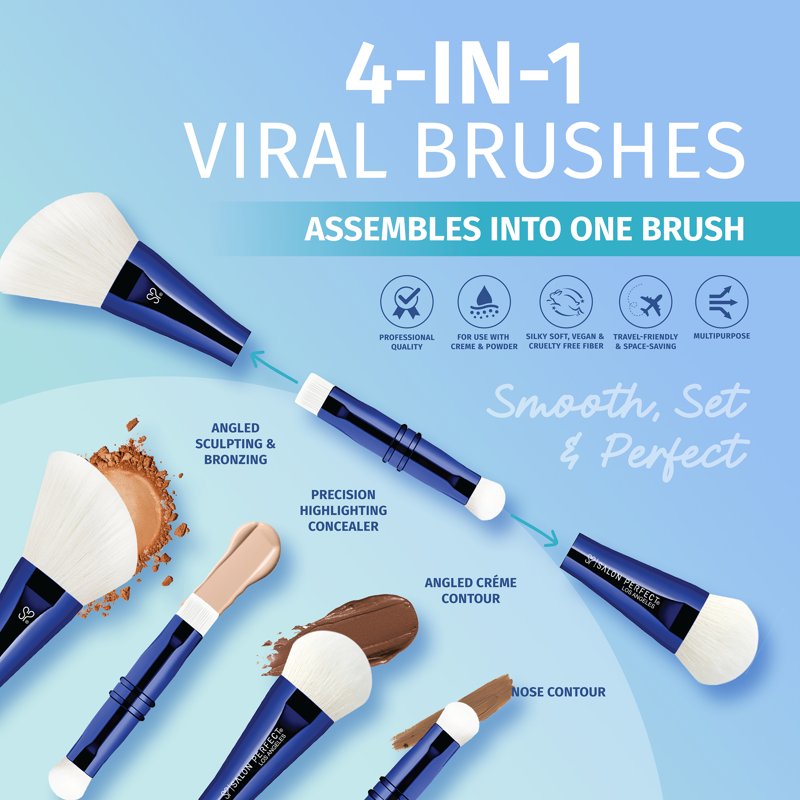 4-in-1 Makeup Contour & Highlight Brush - Vegan Synthetic Sculpting Tool