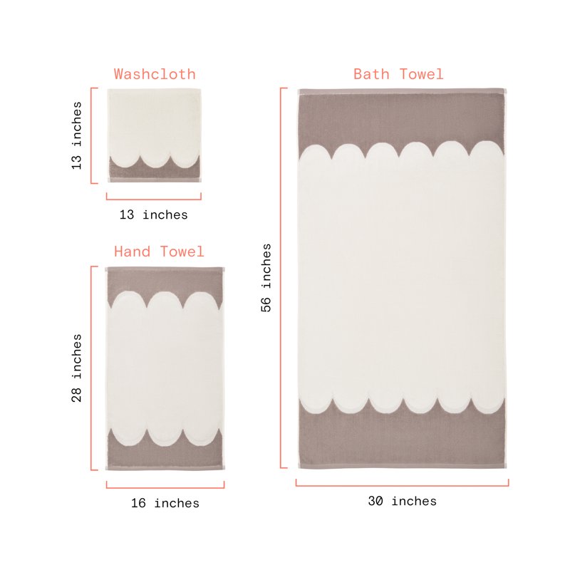 Scallop Bath Towel Set - 6-Piece 100% Cotton Bath Towels, Taupe