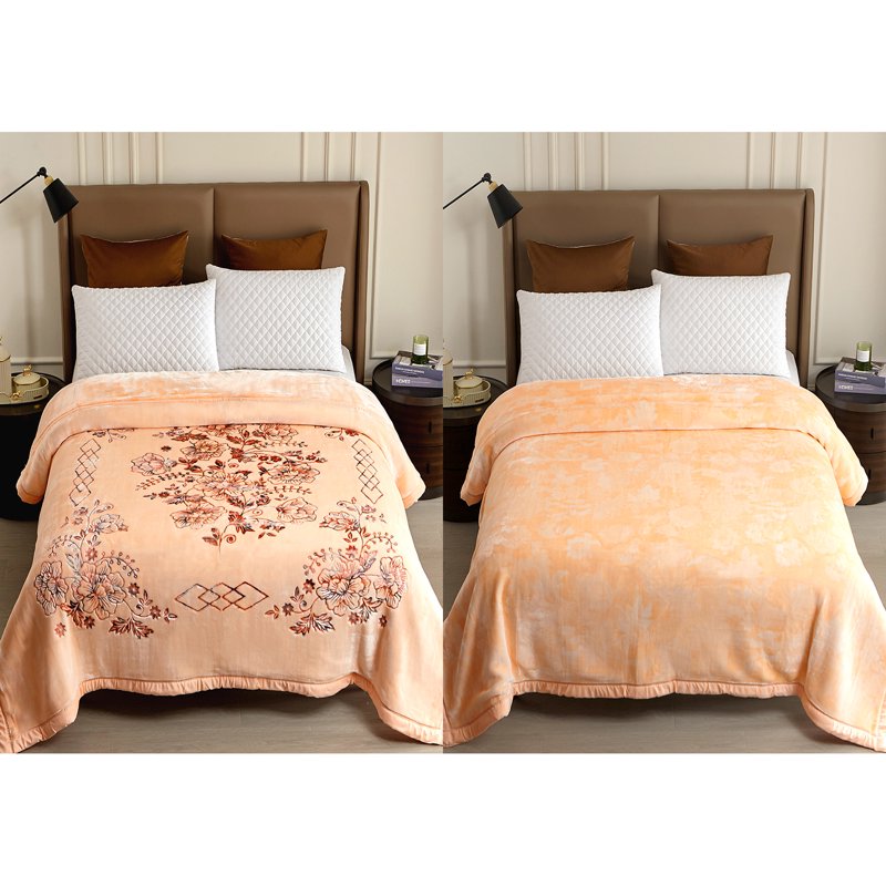 King Size Fleece Blanket - Heavy 10.5lbs Mink Bed Cover in Beige 87x94"