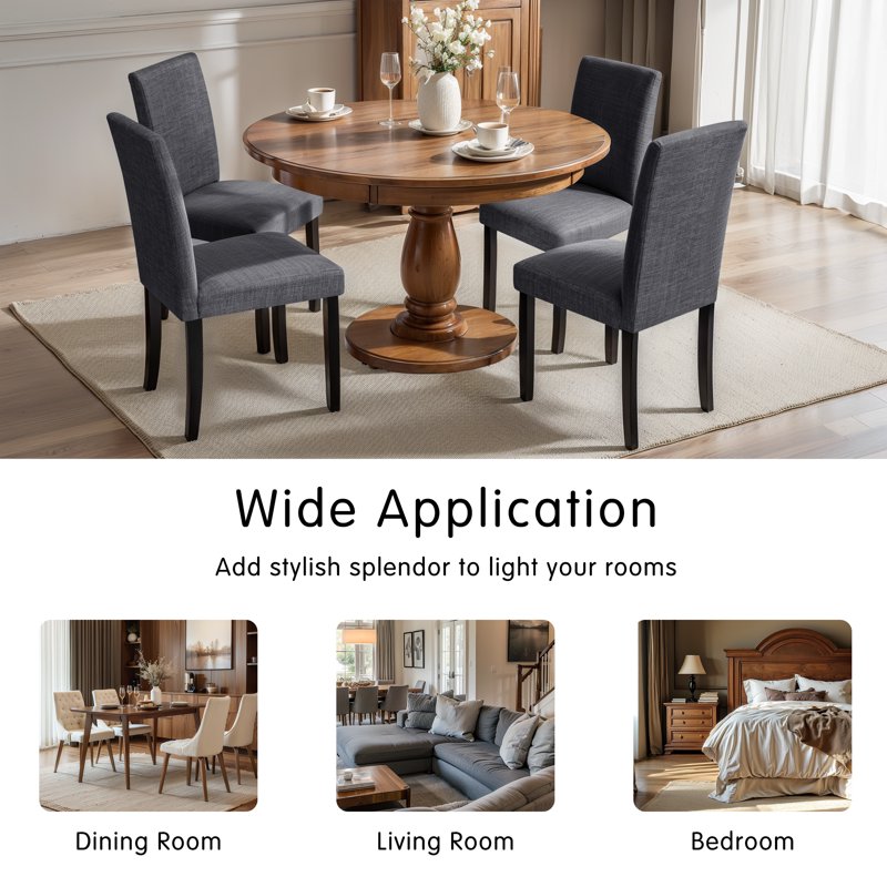 Linen Upholstered Dining Chairs Set of 2 - Dark Gray
