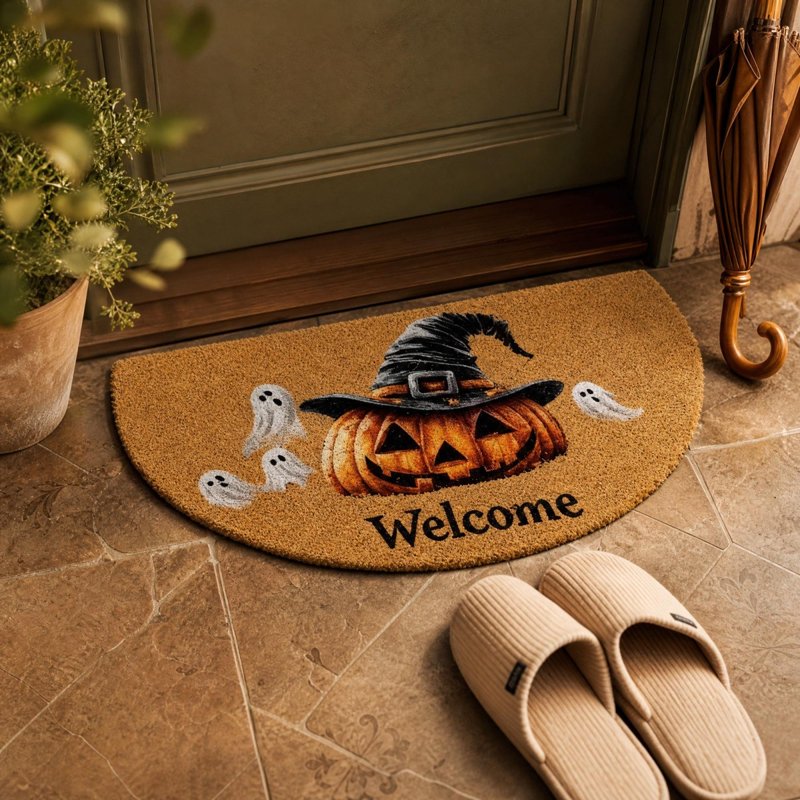 Halloween Welcome Doormat Pumpkin Ghost Non-Entry Floor Rug 24x16in - Thickened Scraper Mat