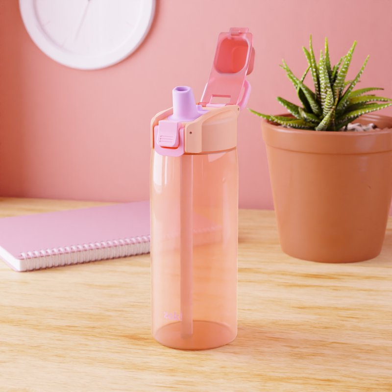 25oz Durable Plastic Water Bottle with Push Button Locking Lid - Pink