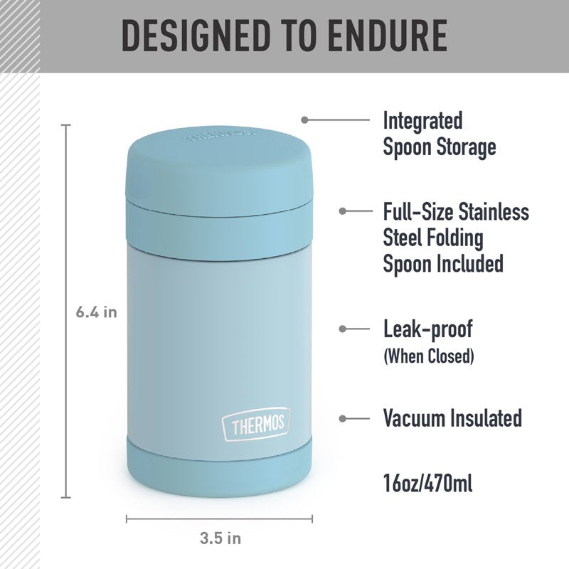 Vacuum Insulated Stainless Steel Food Jar - 16oz Blue with Spoon