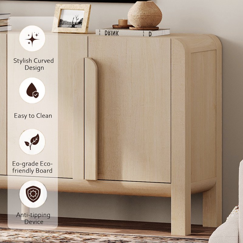 126" Modern Accent Cabinet with 8 Doors & Adjustable Shelves - Beige, 2 Pack