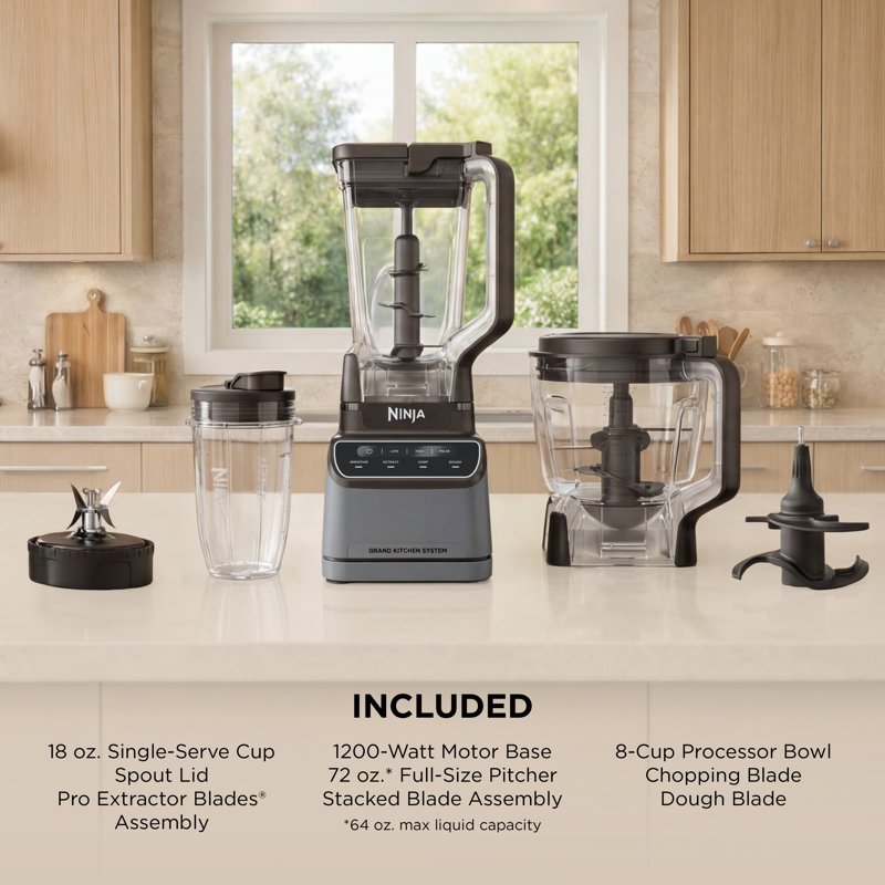 Grand Kitchen System 1200W Blender & Food Processor - 72-Oz Gray