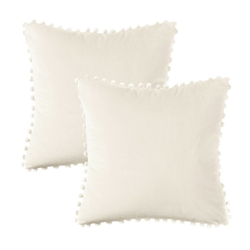 Decorative Velvet Throw Pillows Set of 2 - 18x18 Inches Off White
