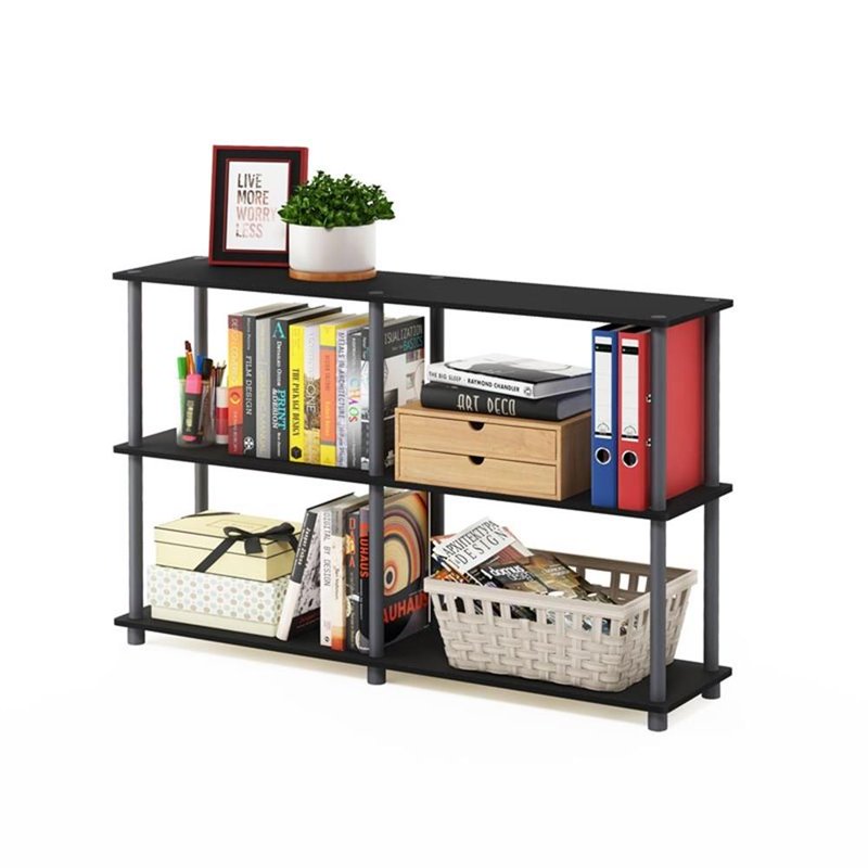 3-Tier Wood Storage Display Rack - Black/Gray - Easy Assembly