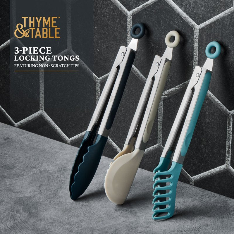3-Piece Heat Resistant Silicone Locking Tongs Set