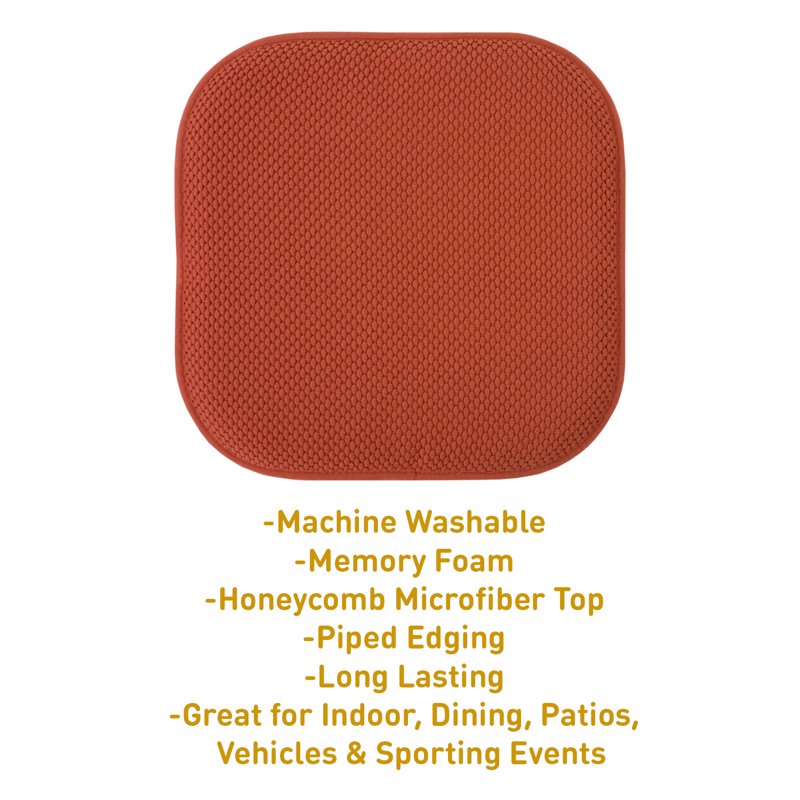 Memory Foam Honeycomb Chair Cushion Pad - 16" x 16", 4-Pack, Rust