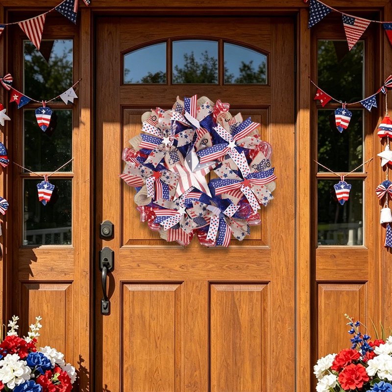 Patriotic Wreath for Front Door - Independence Day Red White Blue Flower Wreath Z0G