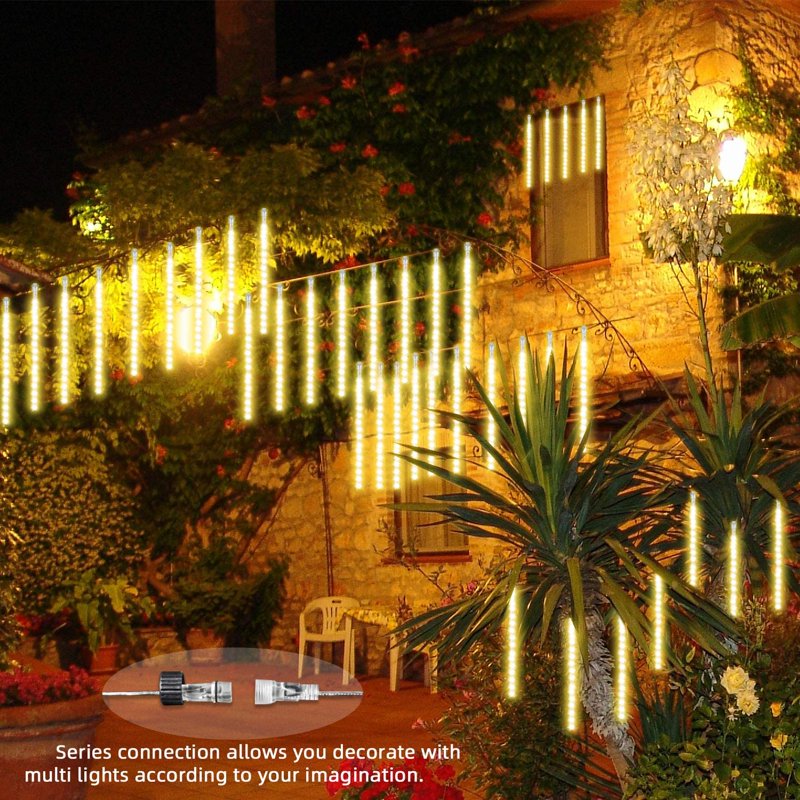 Meteor Shower Rain Lights 30cm 10 Tubes Waterproof LED String Lights for Christmas & Outdoor Garden - Warm White