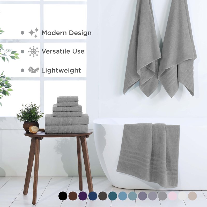 Martex 6-Piece Cotton Towel Set - Soft & Absorbent Bath Towels - Monument Grey