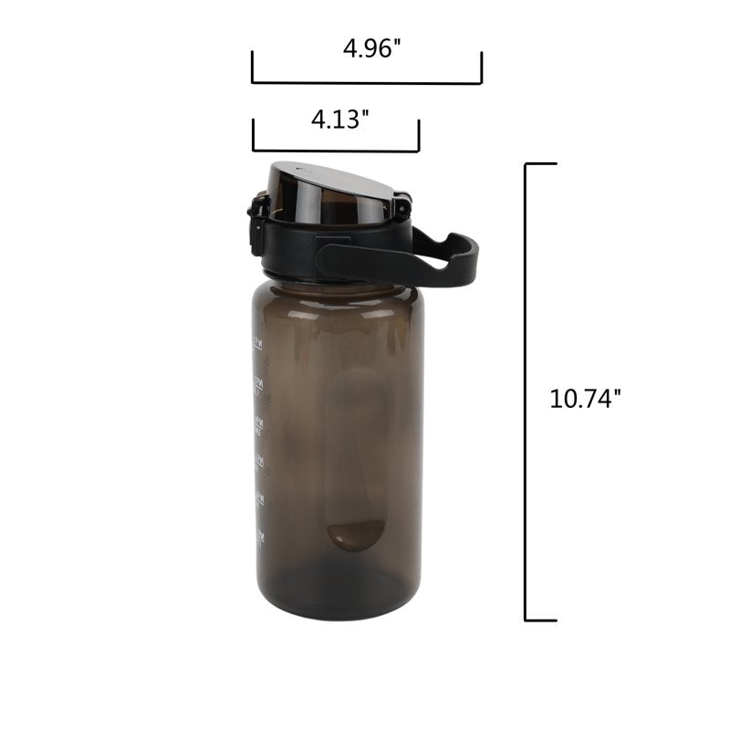 48 oz Black Plastic Water Bottle with Handle & Phone Holder