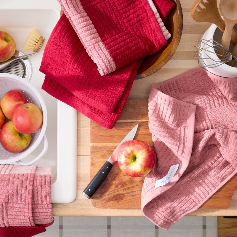 Antimicrobial Terrycloth Kitchen Towels 4-Pack Set - Red