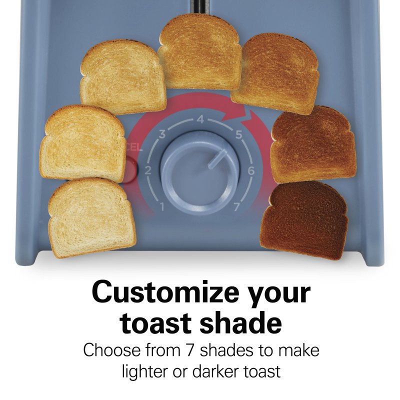 2 Slice Toaster with Wide Slots & Bagel Function - Steel Blue
