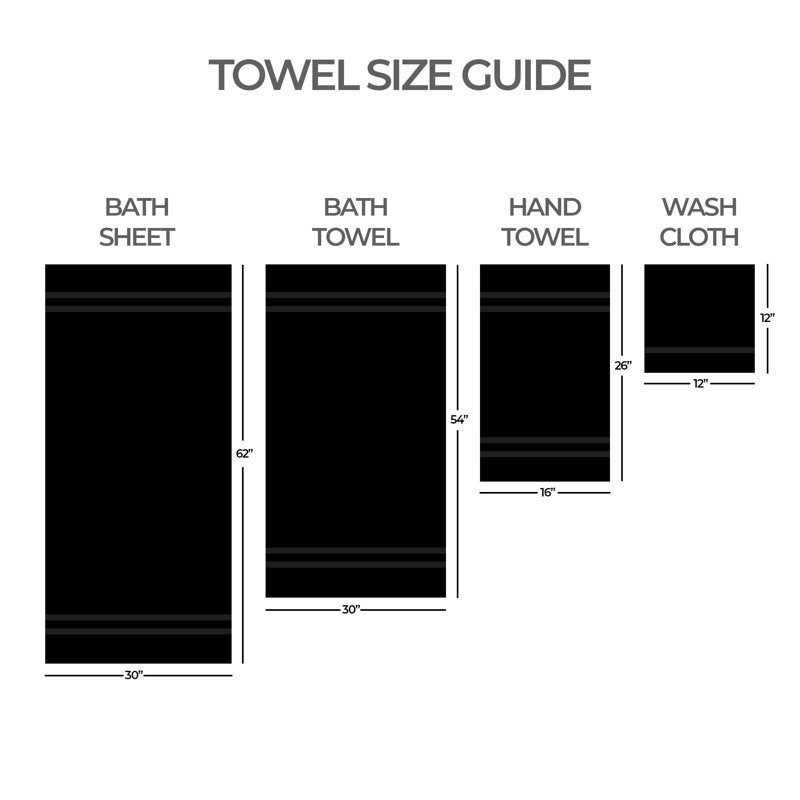 Black Cotton-Rich Quick-Dry Bath Sheet - 62 x 30 Inches, Oversized Towel