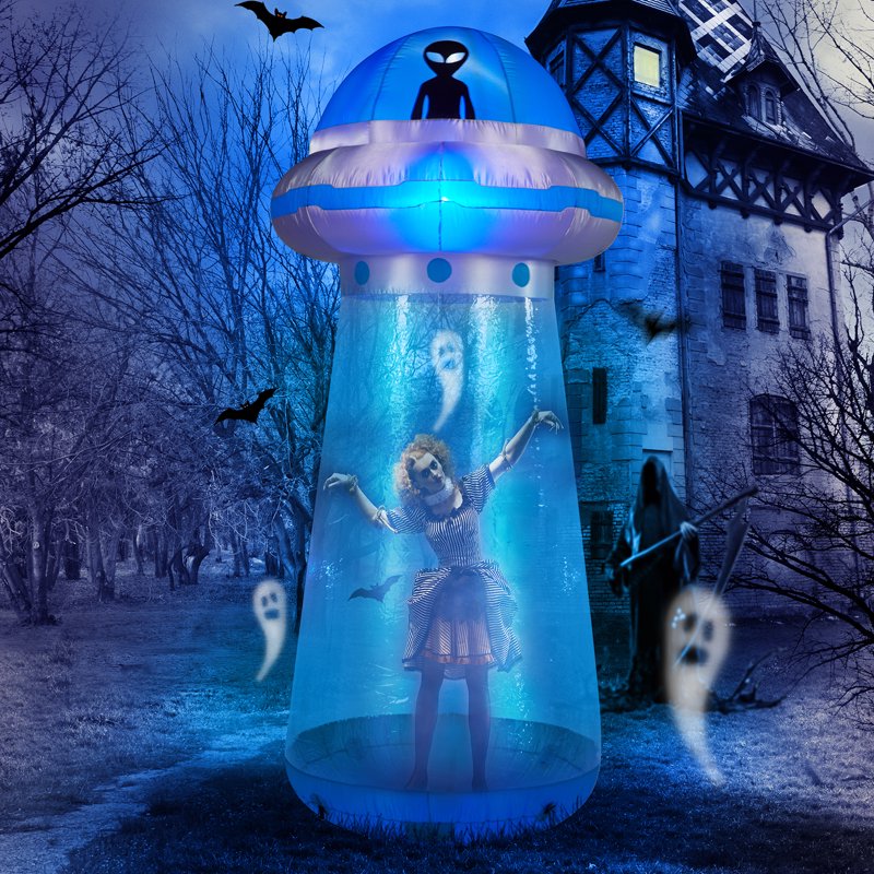 8.8 FT Halloween UFO Inflatable Yard Decoration with LED Lights & Stand-In Design