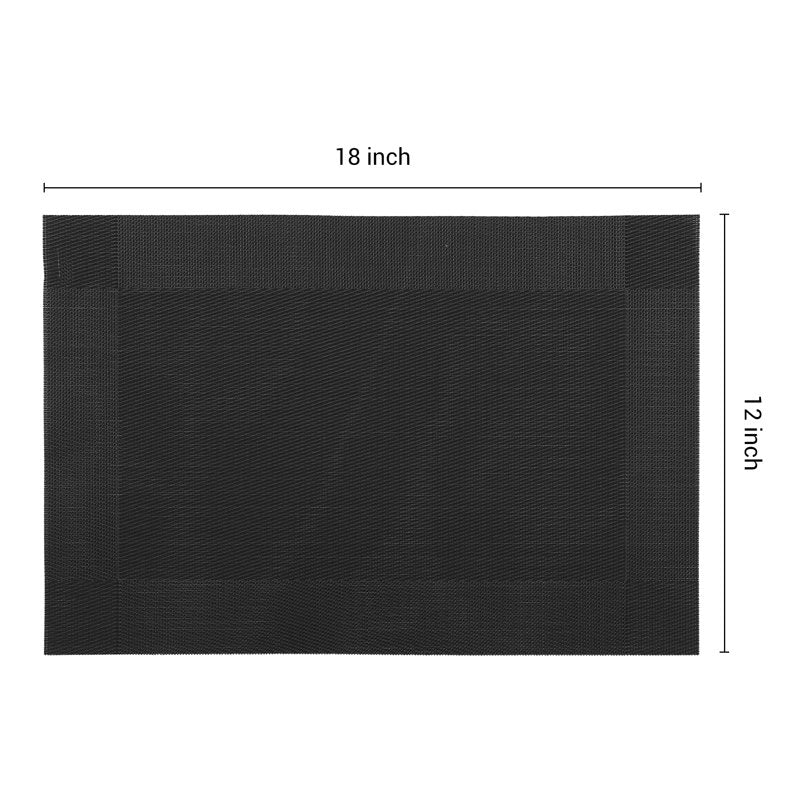 Set of 8 Washable Heat Resistant Table Placemats - Black 18x12in