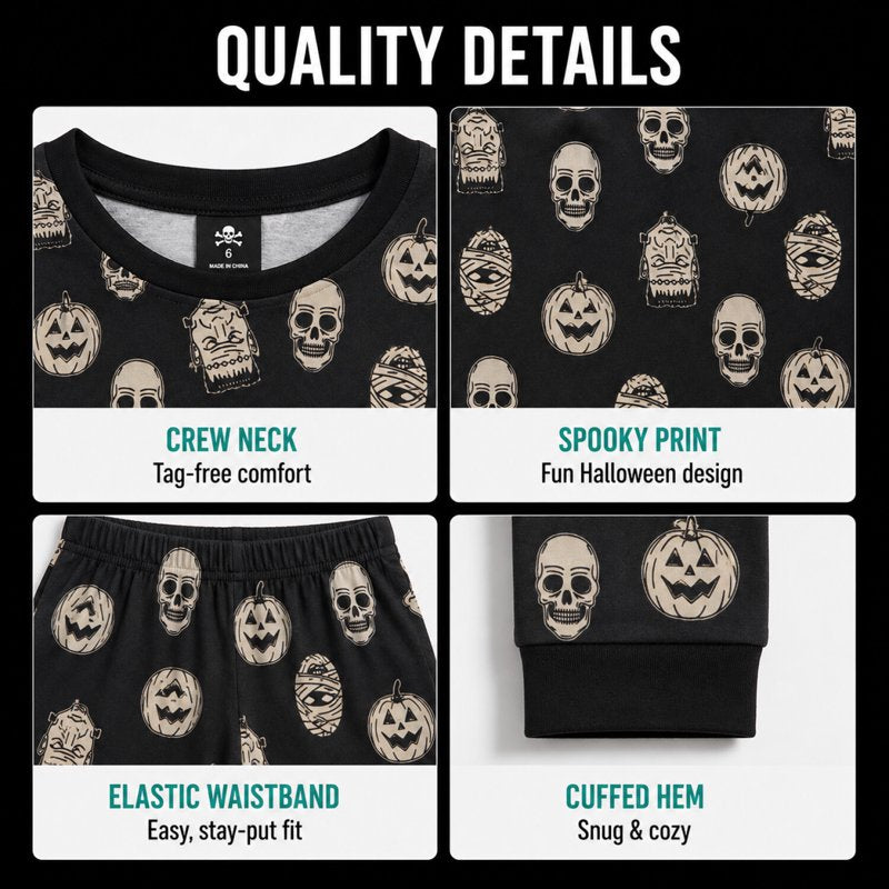 Halloween Boys Pajama Set Long Sleeve Glow-In-The-Dark Skeleton 7-8 Variation of THIS listing