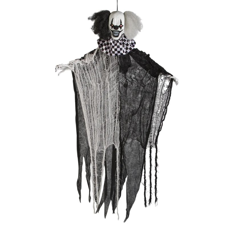 4 ft Hanging Animated Black & White Clown Decoration - Outdoor Halloween Decor