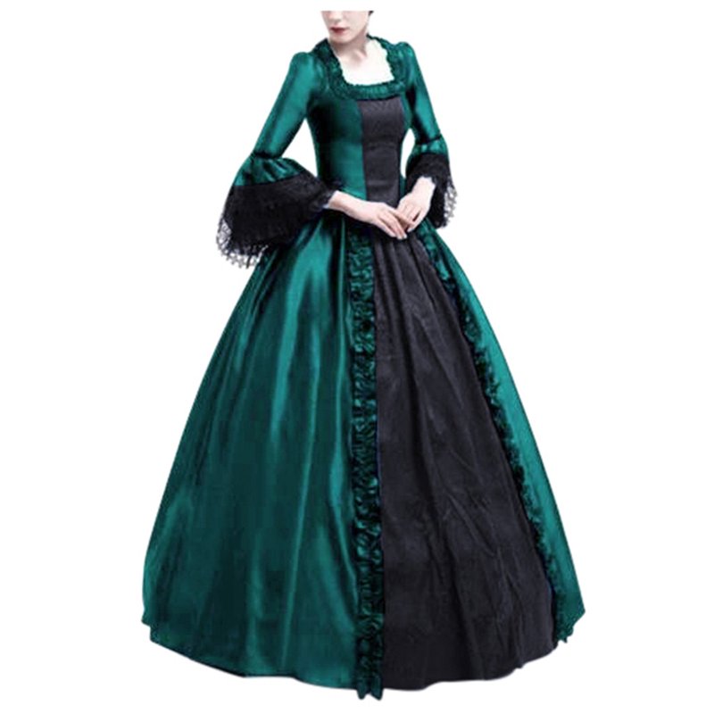 Plus Size Victorian Lace Up Flare Sleeve Ball Gown - Green XXL - Evening Party Maxi Dress