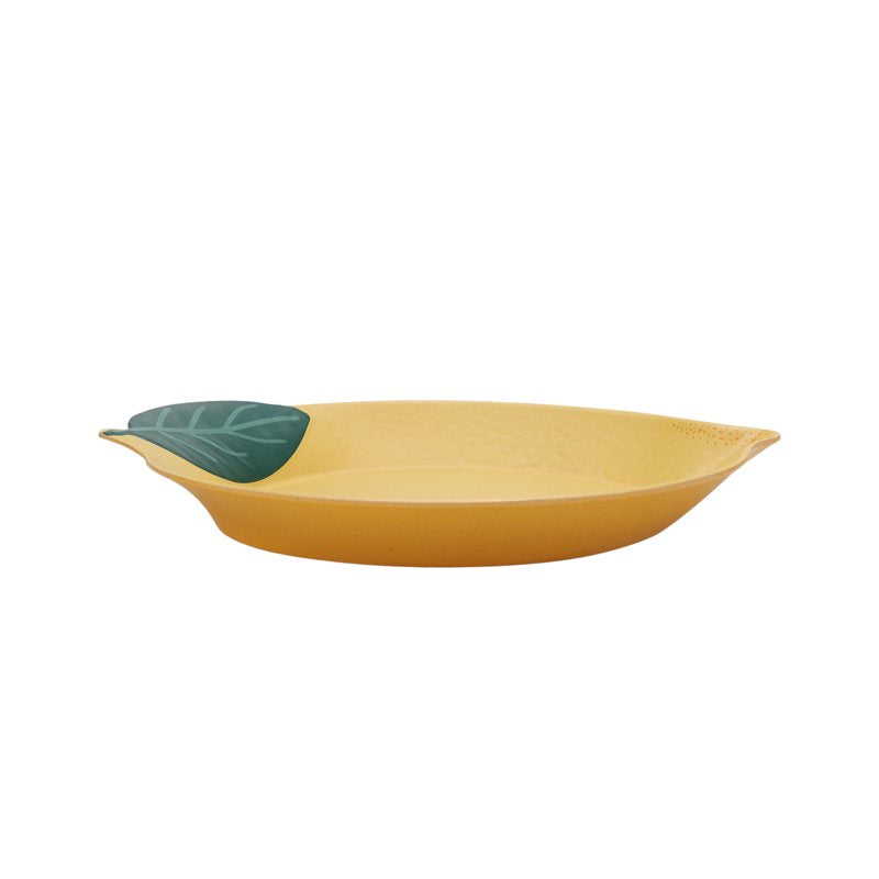 Bamboo Melamine Figural Lemon Serve Platter - Green Leaf
