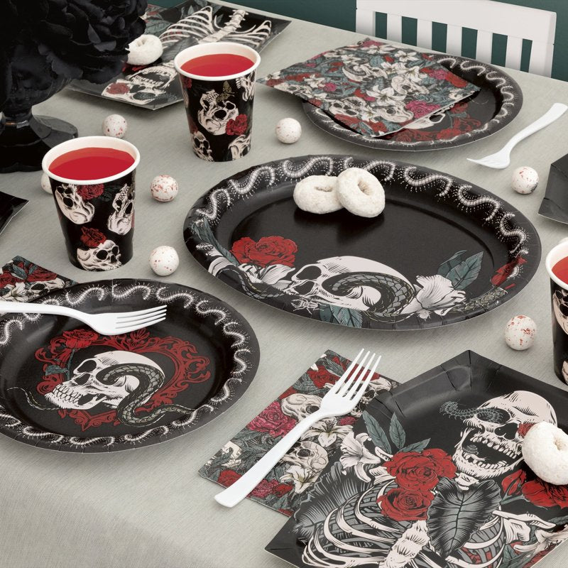 Halloween Skulls and Roses Disposable Paper Cups - 9 oz, Multicolor, 8 Pack