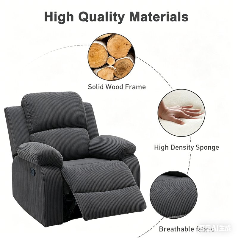 Manual Recliner Chair - Plush Armchair for Living Room & Bedroom